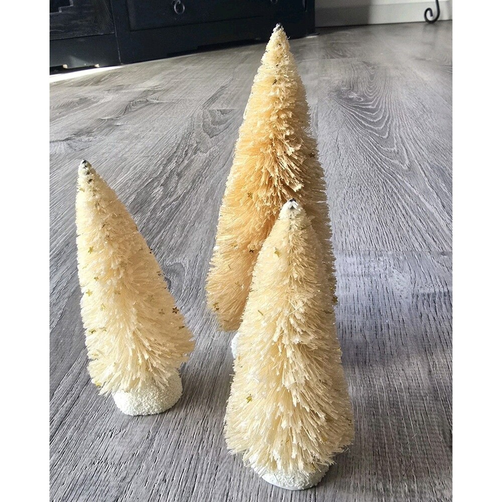 Lot 3 DEPARTMENT 56 CREAM BRUSH BOTTLE CHRISTMAS TREES " Come Play With Me "